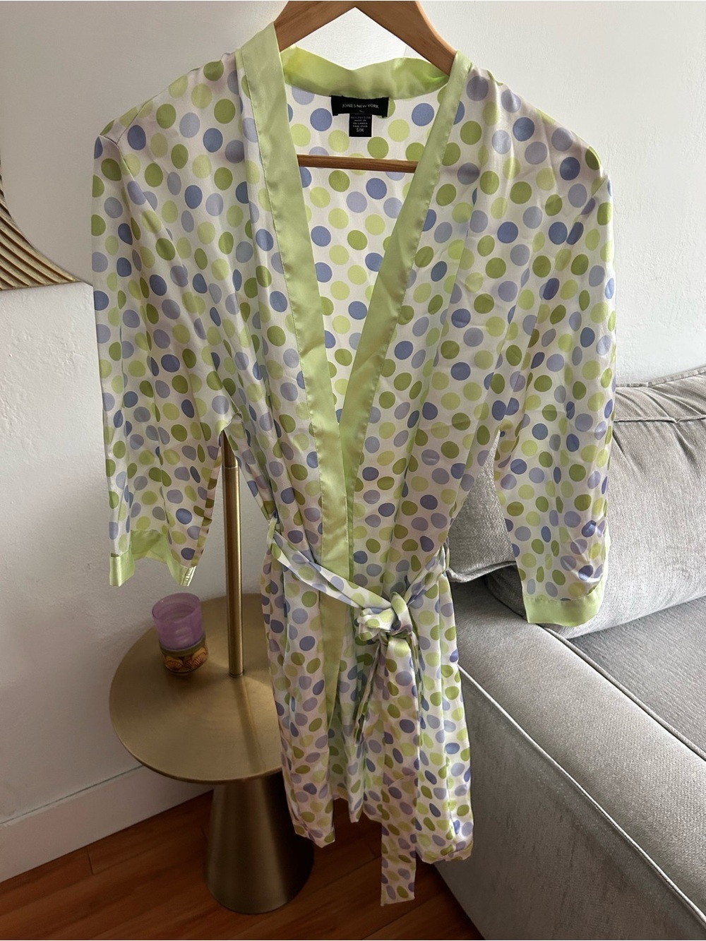 Jones New York Robe Womens Green Polka Dots Sateen Kimono Short Romantic S/M - Picture 4 of 8